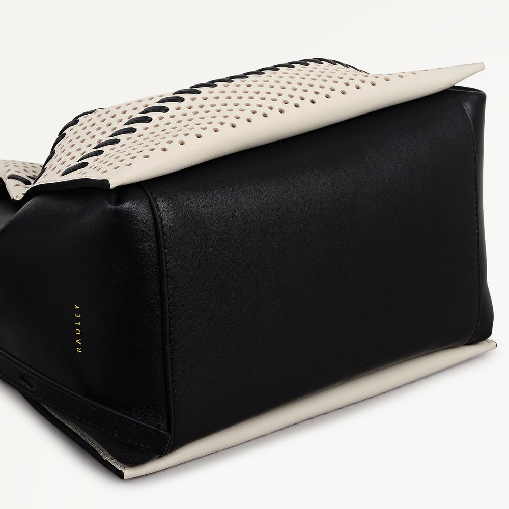 The Roxburgh - Perforated Medium Drawstring Cross Body Black - 113509