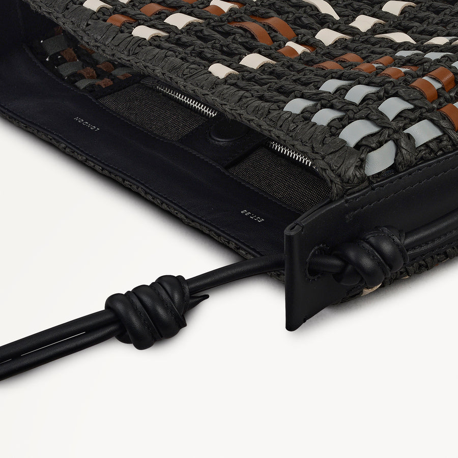 The Camden - Raffia Check Medium Open Top Shoulder Black - 113513