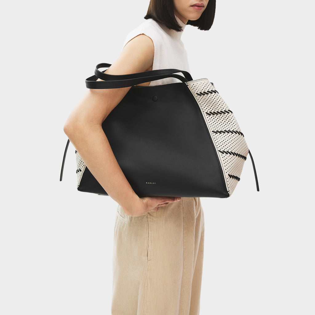 The Delphine - Perforated Extra Large Open Top Tote Black - 113518