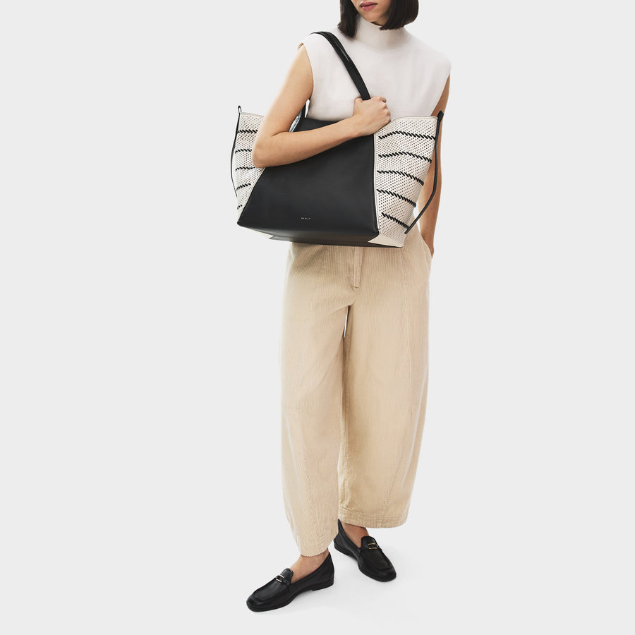 The Delphine - Perforated Extra Large Open Top Tote Black - 113518