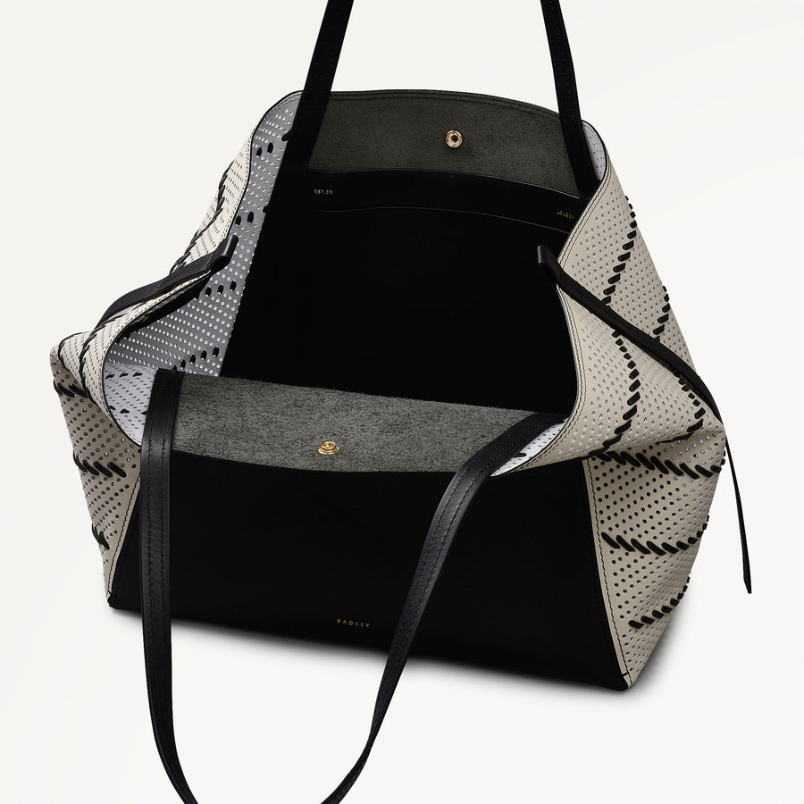 The Delphine - Perforated Extra Large Open Top Tote Black - 113518