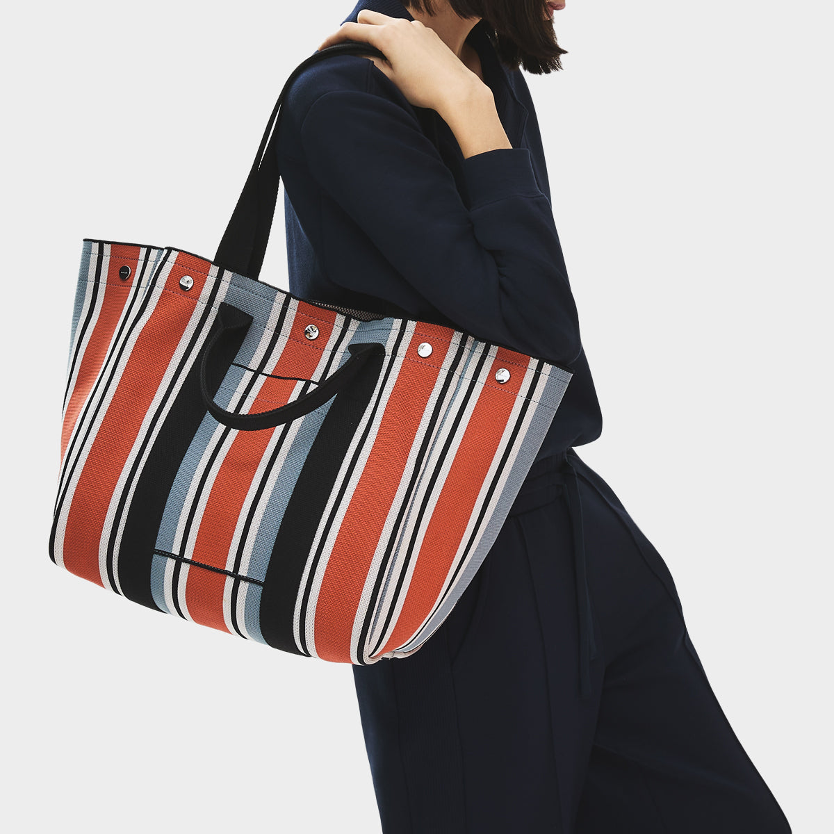 Hadleigh Place - Cabana Stripe Large Open Top Tote Steel - 113519