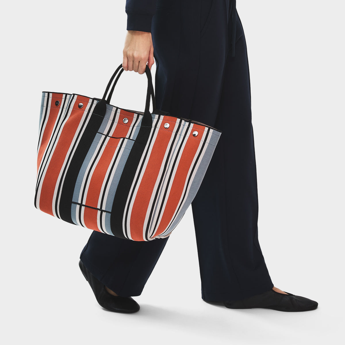 Hadleigh Place - Cabana Stripe Large Open Top Tote Steel - 113519