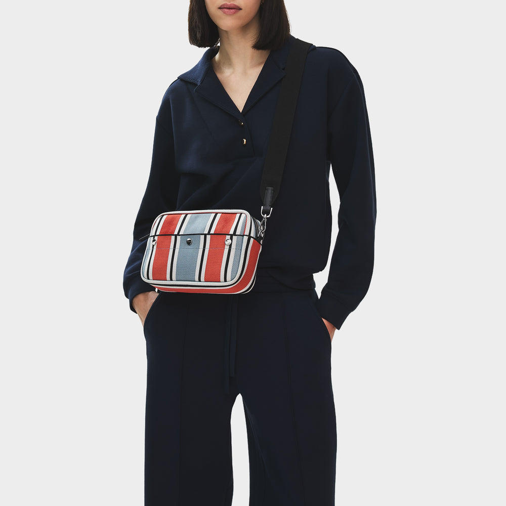 Hadleigh Place - Cabana Stripe Small Ziptop Cross Body Steel - 113520