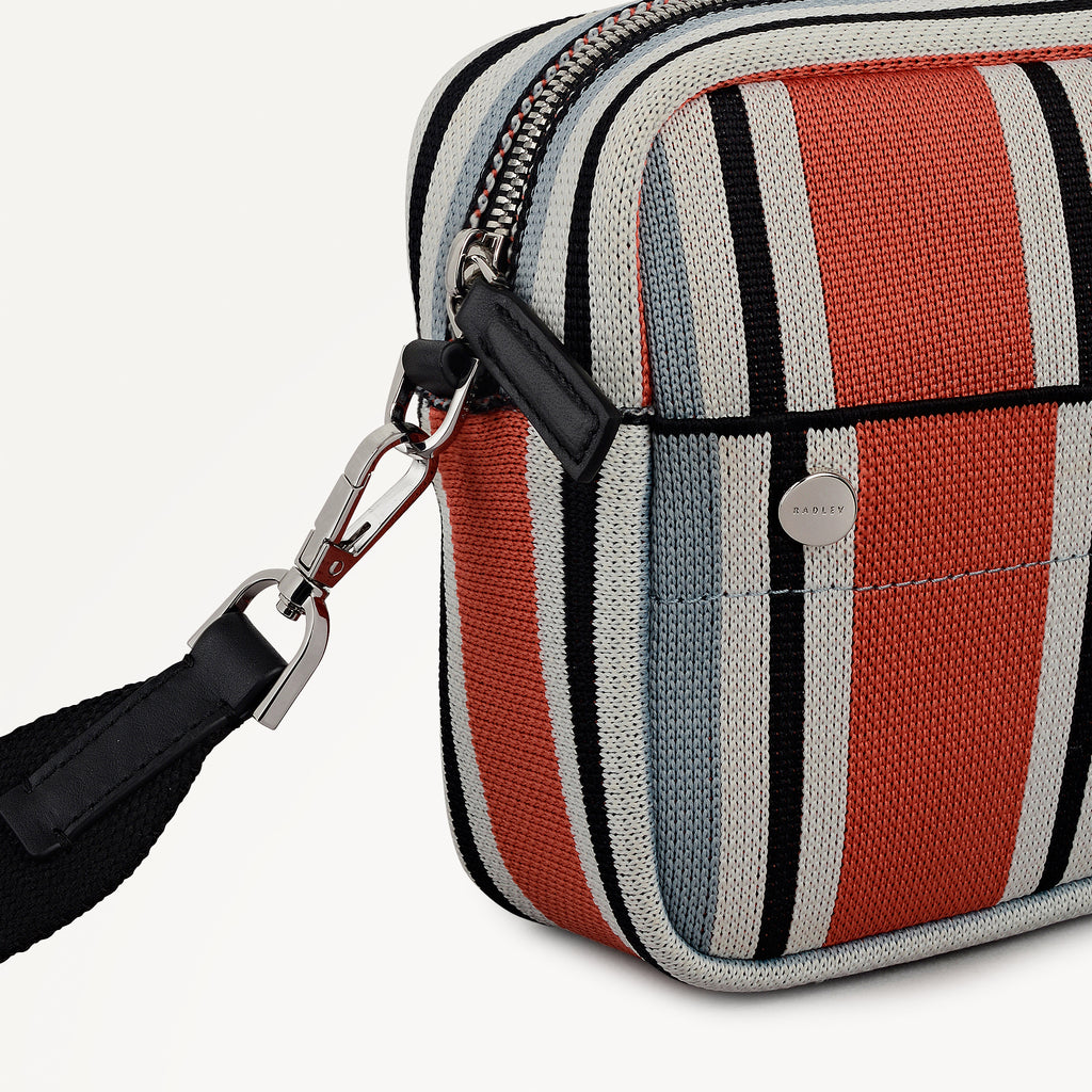 Hadleigh Place - Cabana Stripe Small Ziptop Cross Body Steel - 113520