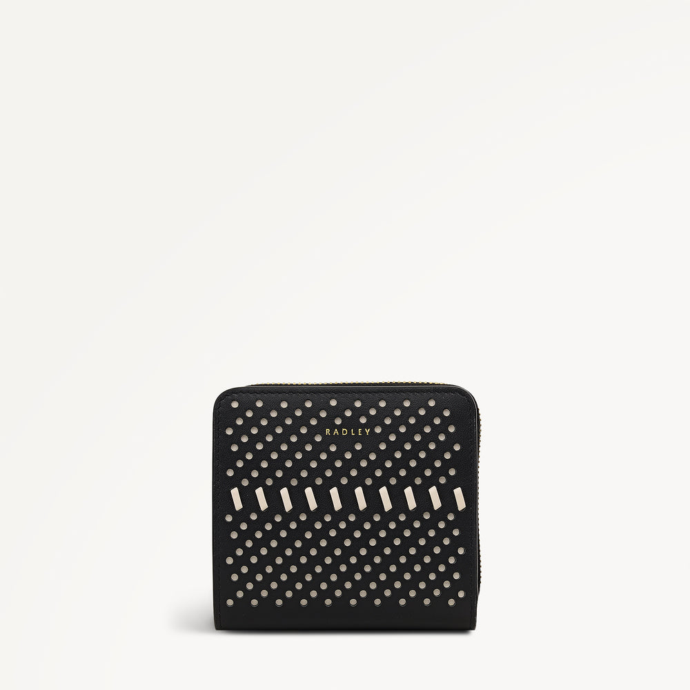 The Roxburgh - Perforated Medium Zip Around Purse Black - 113557
