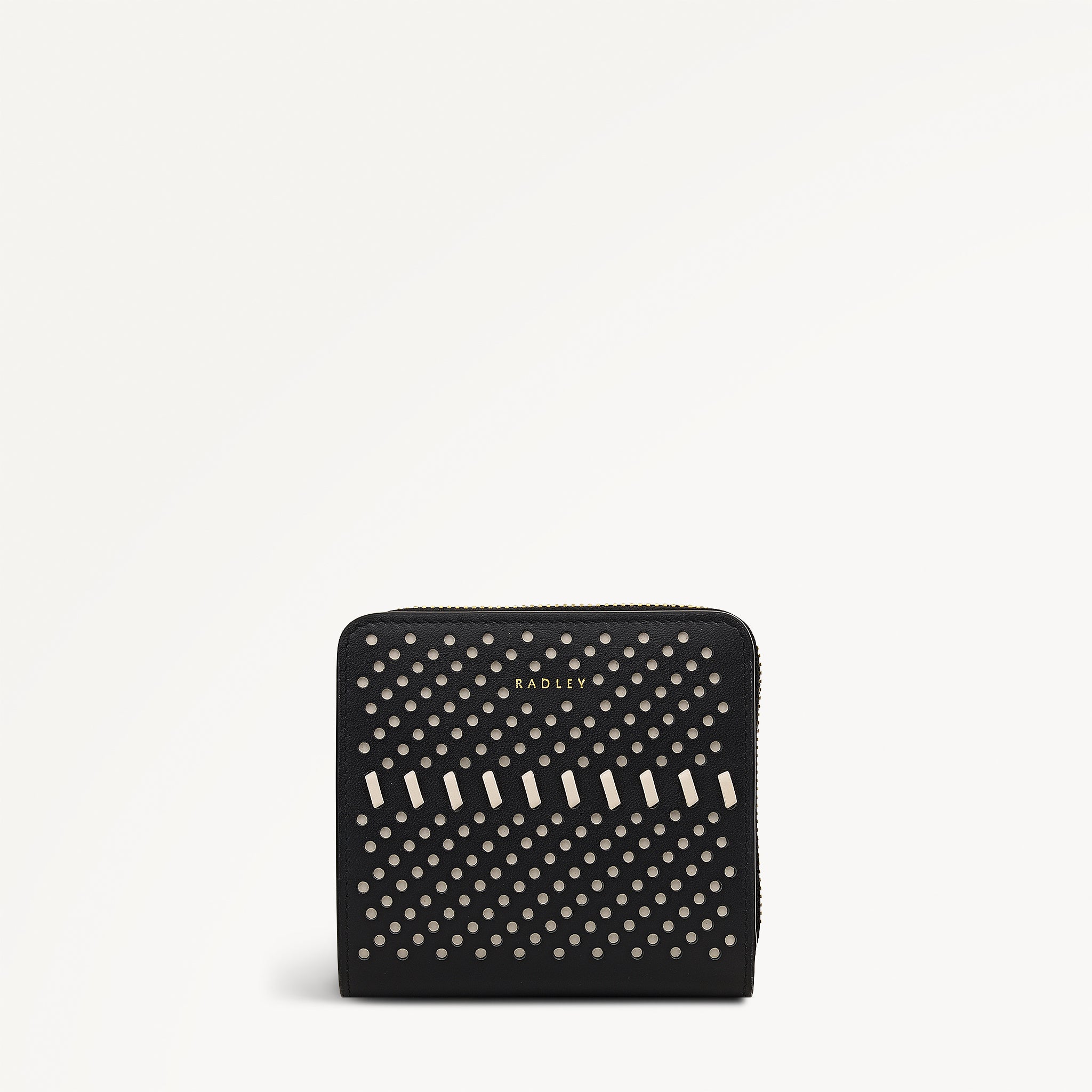 The Roxburgh - Perforated Medium Zip Around Purse Black - 113557