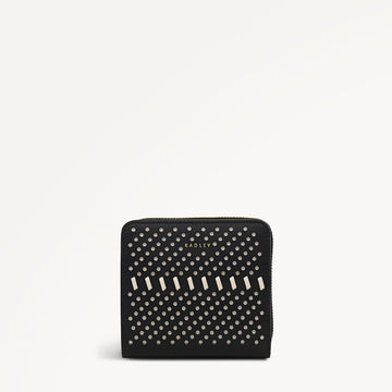 The Roxburgh - Perforated Medium Zip Around Purse Black - 113557