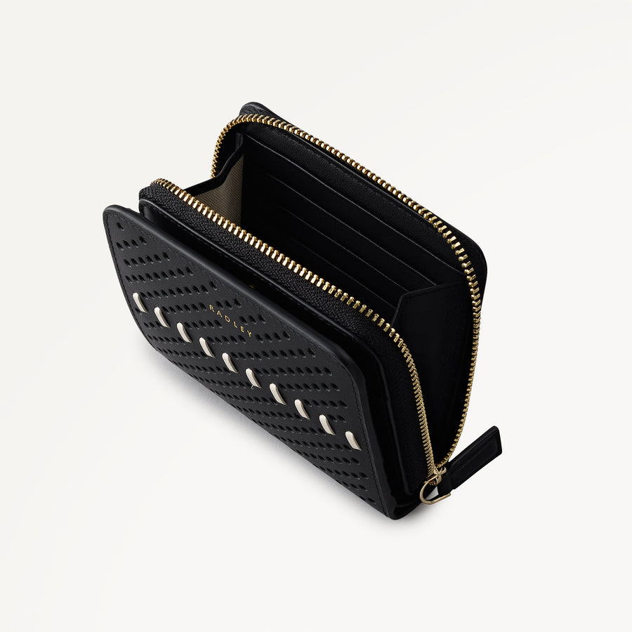 The Roxburgh - Perforated Medium Zip Around Purse Black - 113557