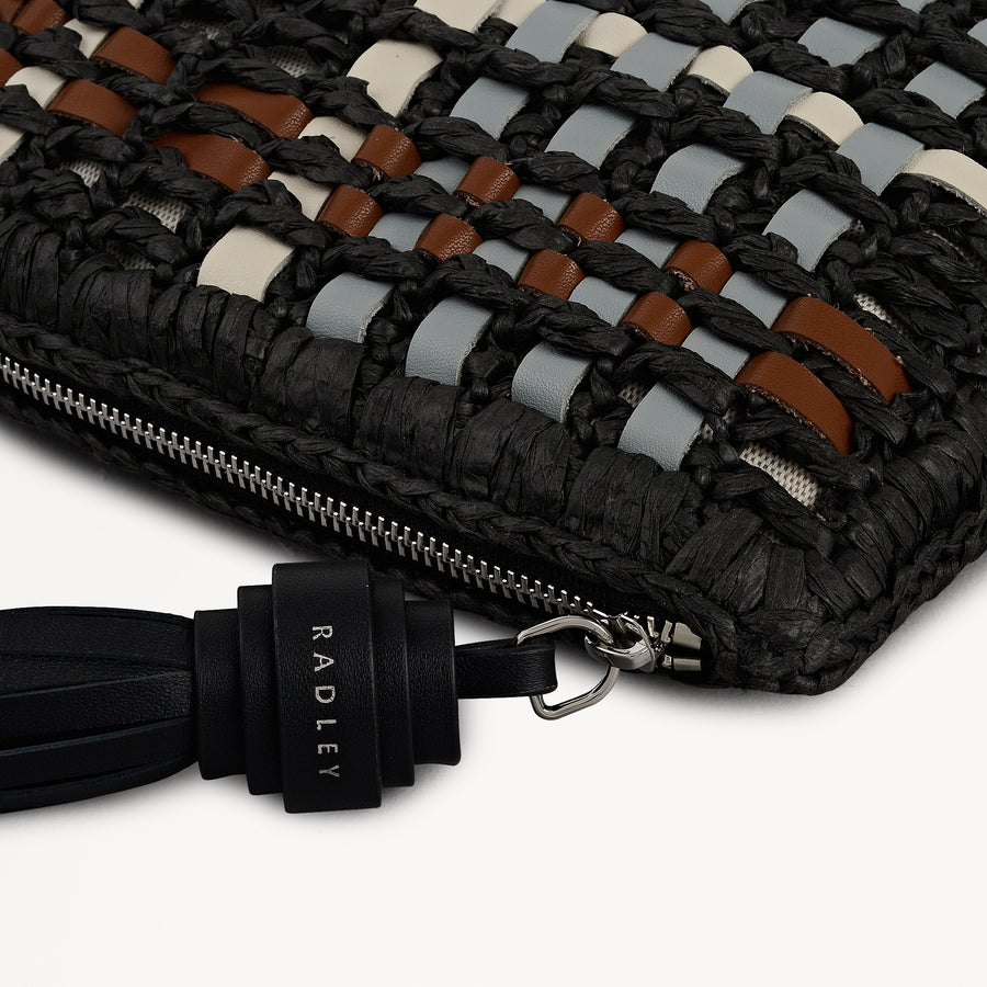 The Camden - Raffia Check Medium Ziptop Pouch Black - 113558