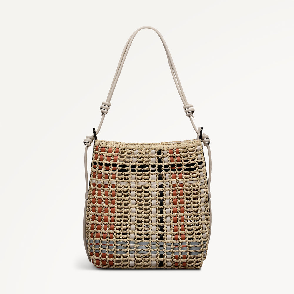 The Camden - Raffia Check Medium Open Top Shoulder Natural - 113565