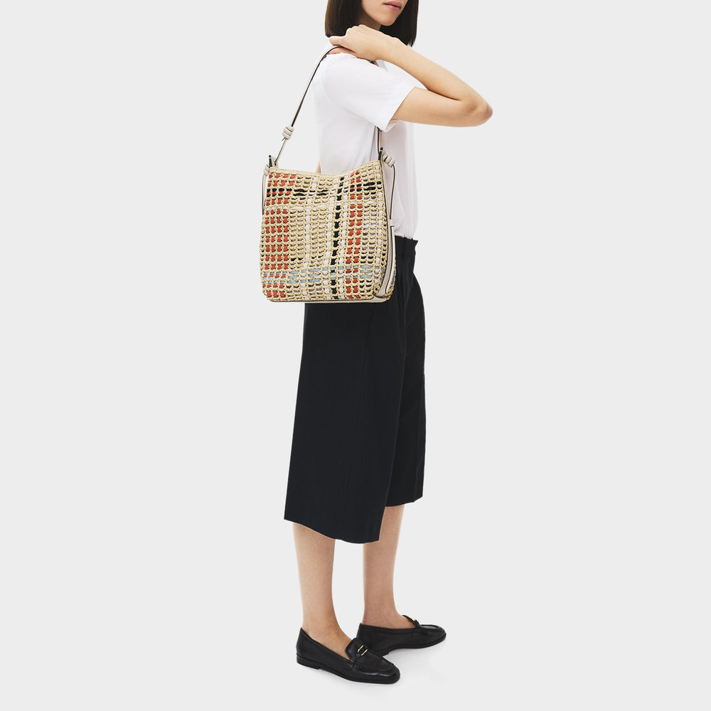 The Camden - Raffia Check Medium Open Top Shoulder Natural - 113565