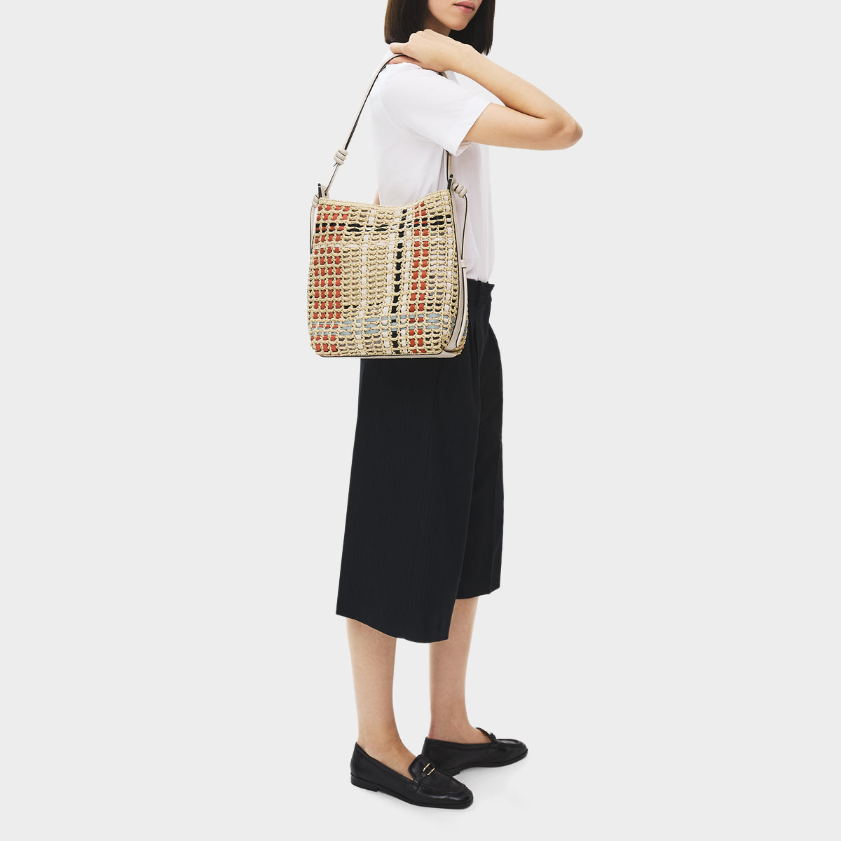 The Camden - Raffia Check Medium Open Top Shoulder Natural - 113565