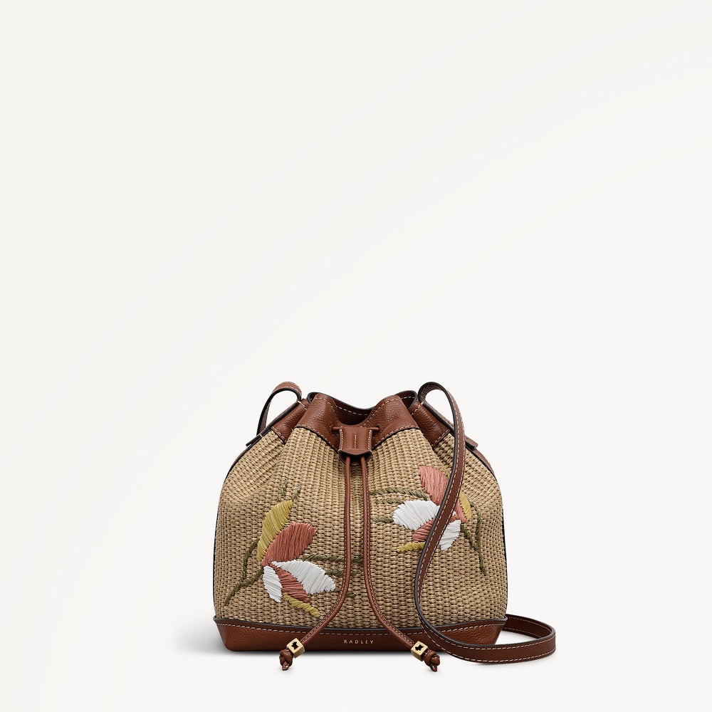 York Mews - Floral Raffia Medium Drawstring Cross Body - OHF22401