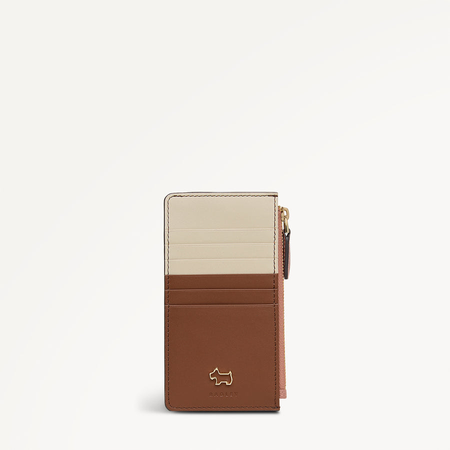 Beech Row - Colourblock Medium Zip Card & Coin Holder Cognac - 113698