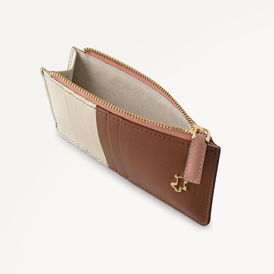 Beech Row - Colourblock Medium Zip Card & Coin Holder Cognac - 113698