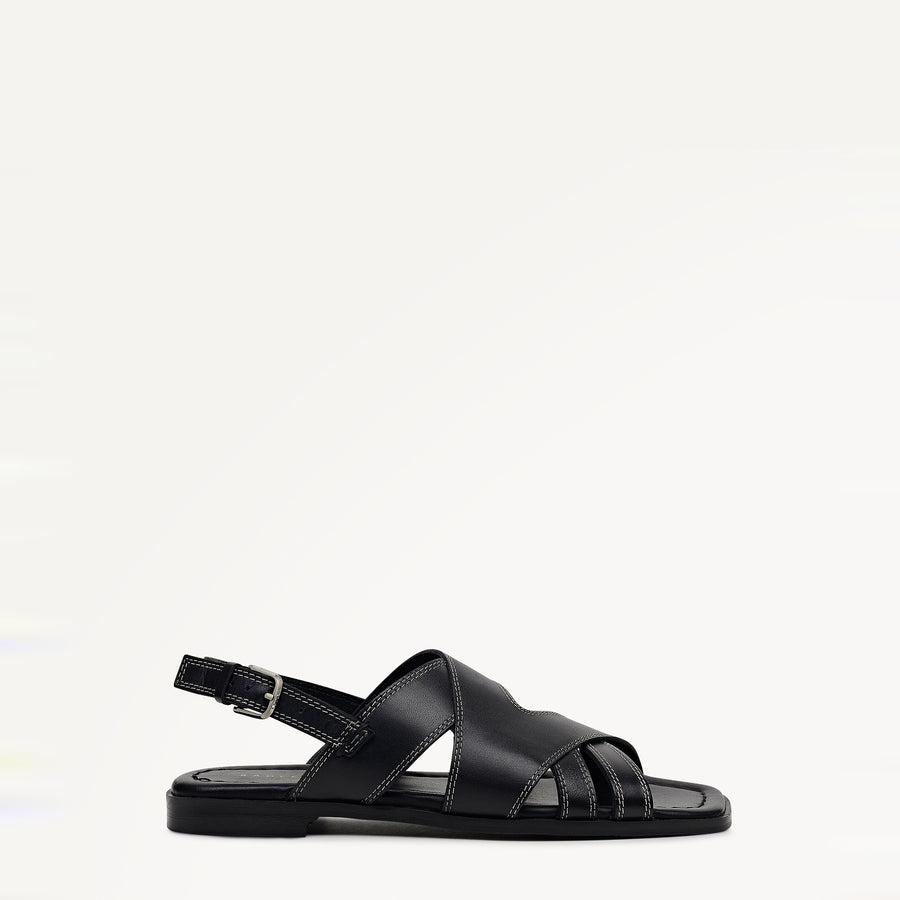 The Evie - Sandal  Luxe Artisan Flat Sandal Black - 113734