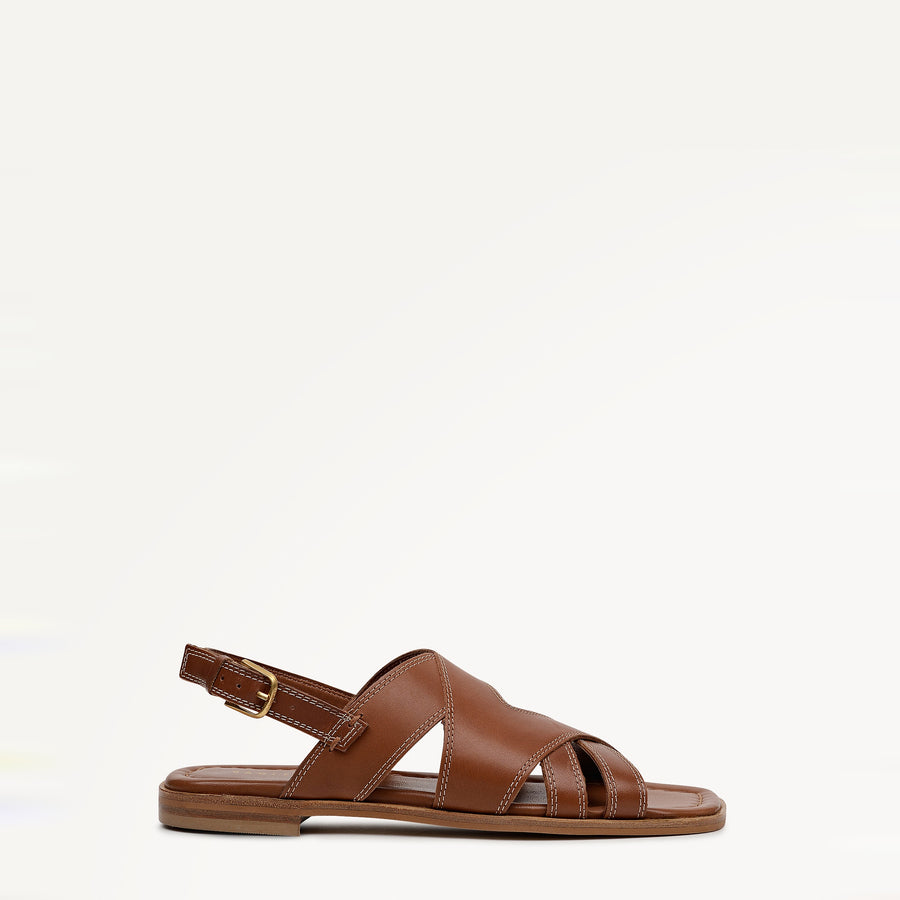 The Evie - Sandal  Luxe Artisan Flat Sandal Cognac - 113735