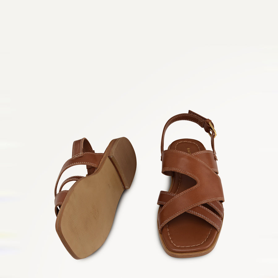 The Evie - Sandal  Luxe Artisan Flat Sandal Cognac - 113735