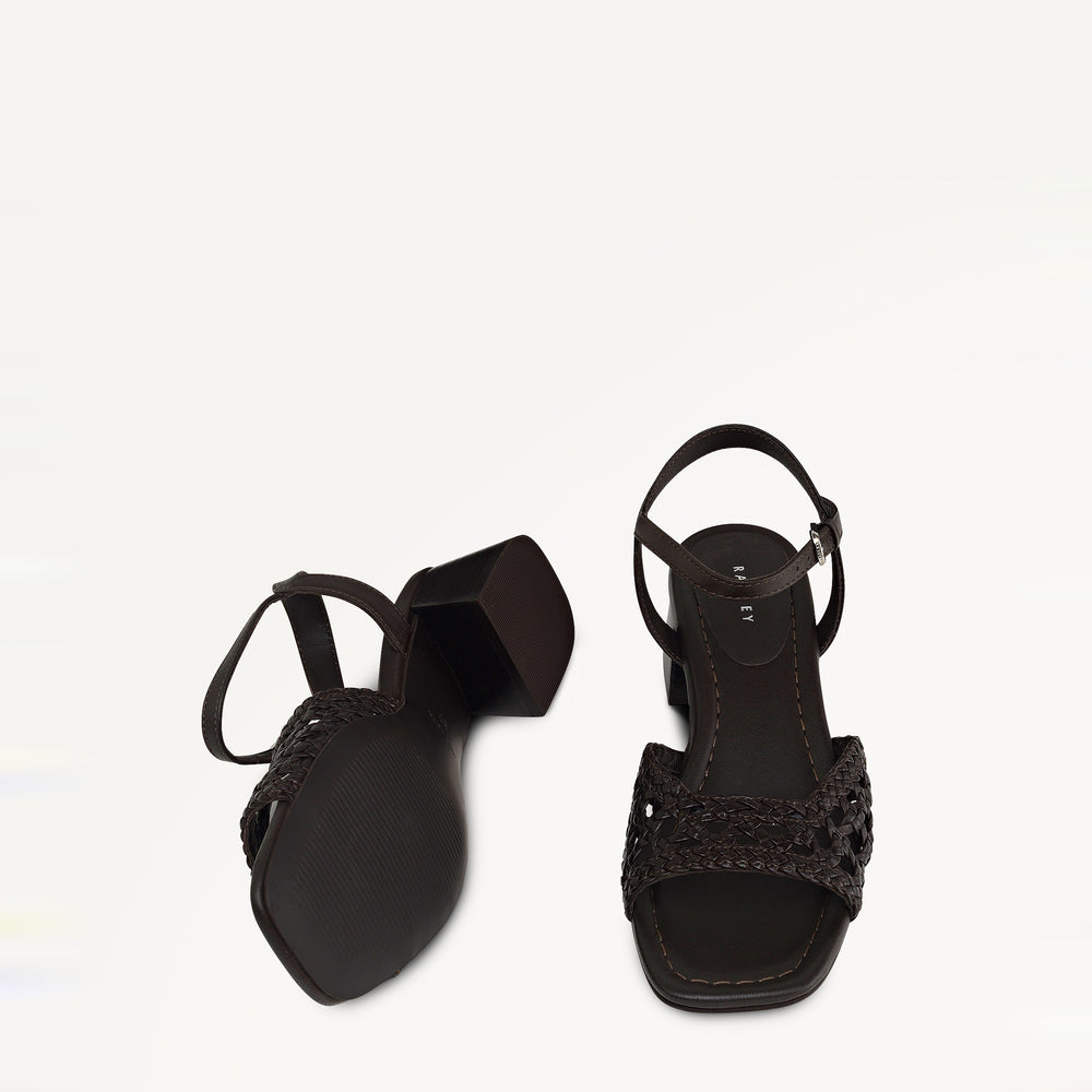 The Camden - Heeled Sandal  Low Block Weave Sandal Chocolate - 113760