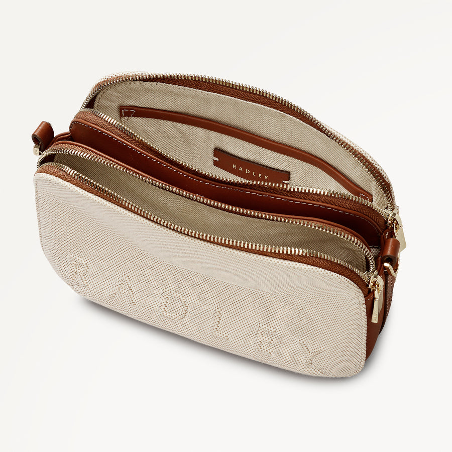 Dukes Place - Canvas Medium Ziptop Cross Body Natural - 113806