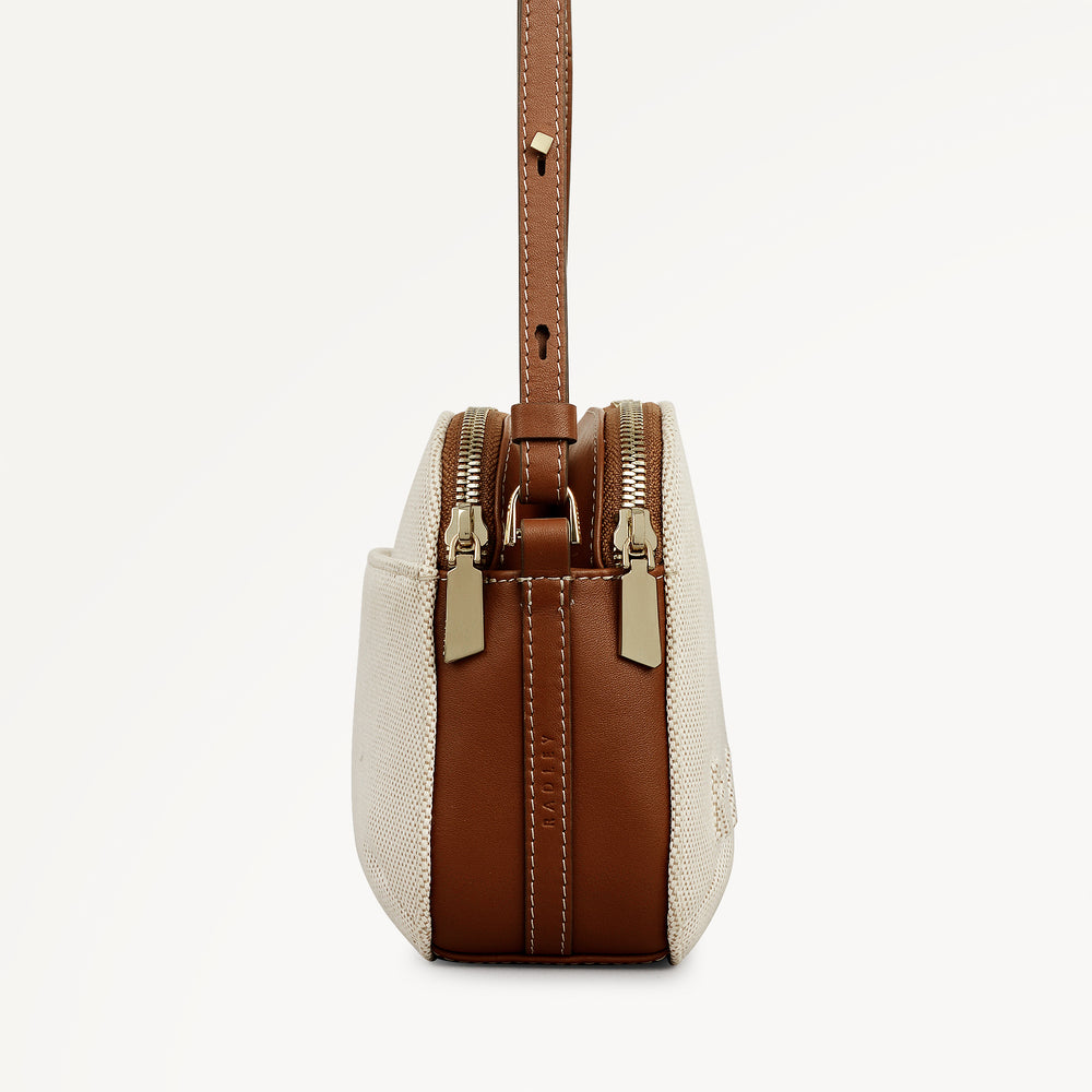 Dukes Place - Canvas Medium Ziptop Cross Body Natural - 113806