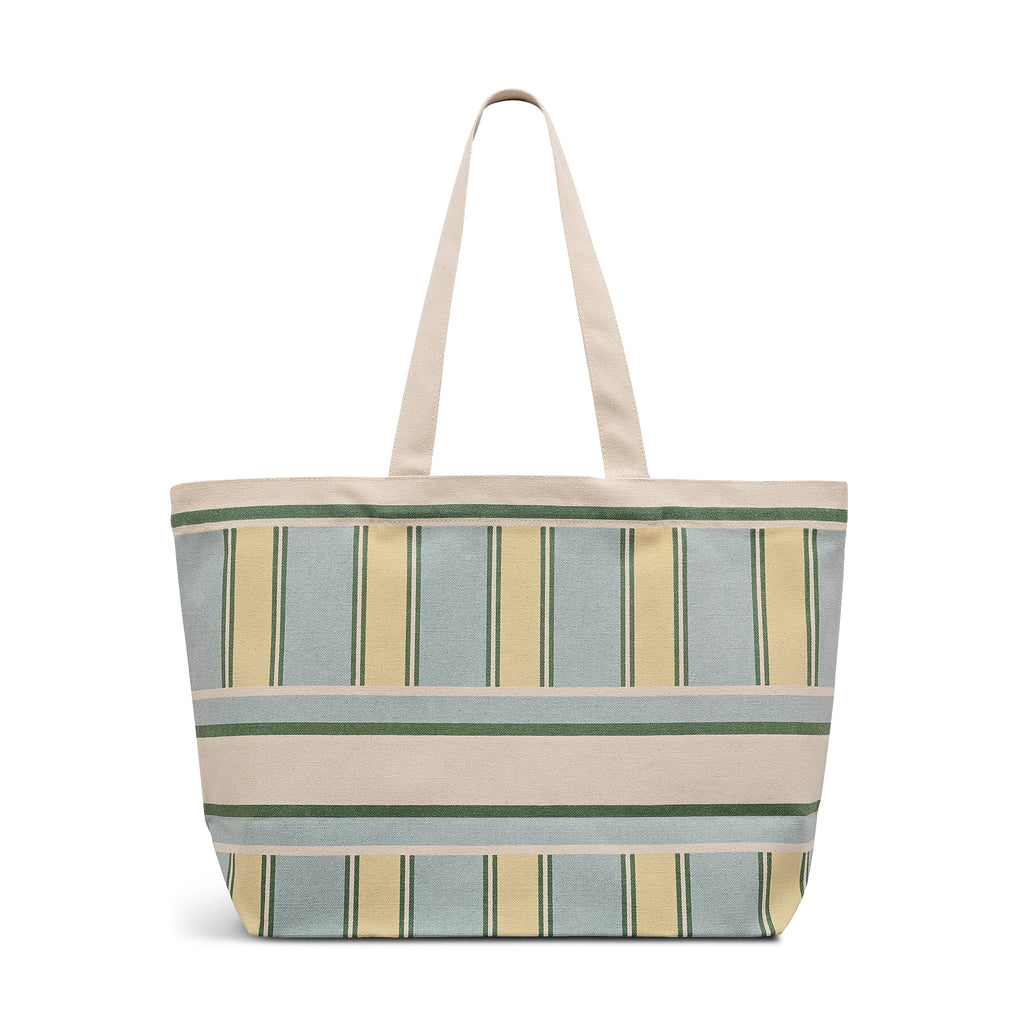 Cabana Stripe Large East West Open Top Tote Green Water - 113934