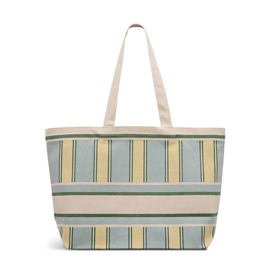 Cabana Stripe Large East West Open Top Tote Green Water - 113934
