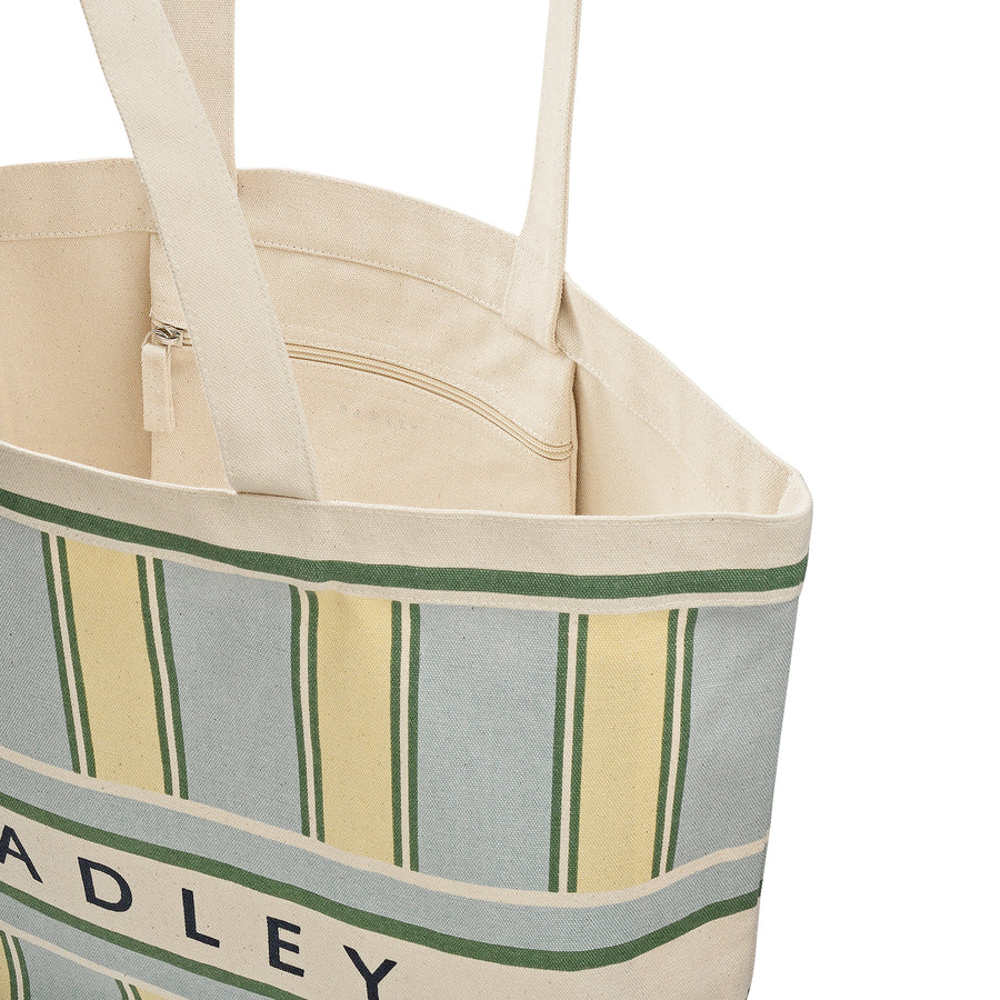 Cabana Stripe Large East West Open Top Tote Green Water - 113934