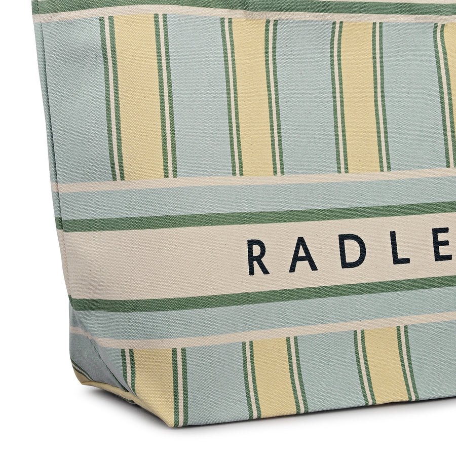 Cabana Stripe Large East West Open Top Tote Green Water - 113934
