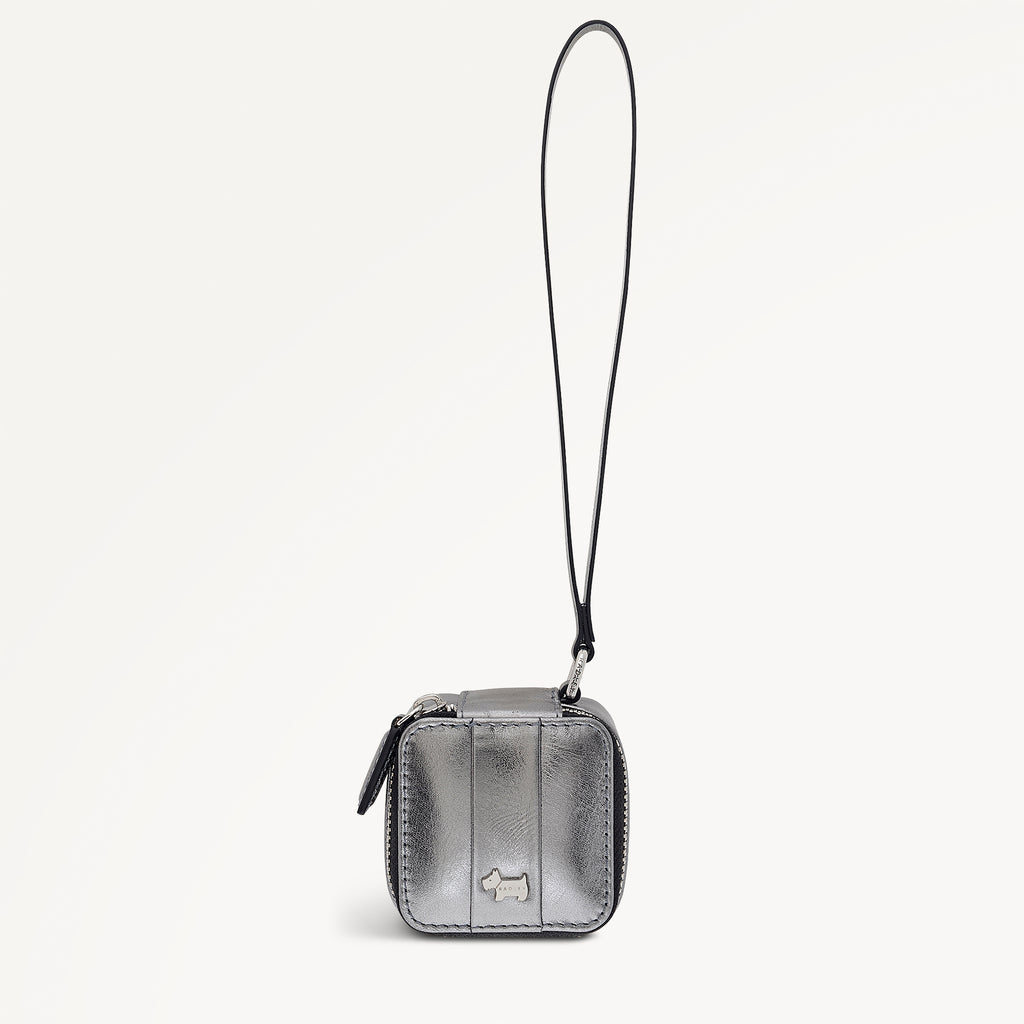 Cube Charm Leather Zip Around Bag Charm Silver - 114157