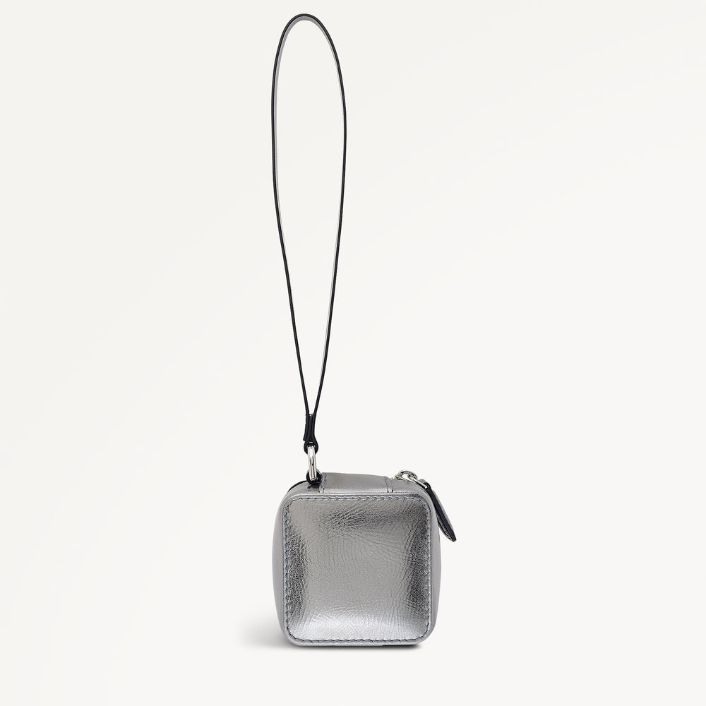 Cube Charm Leather Zip Around Bag Charm Silver - 114157