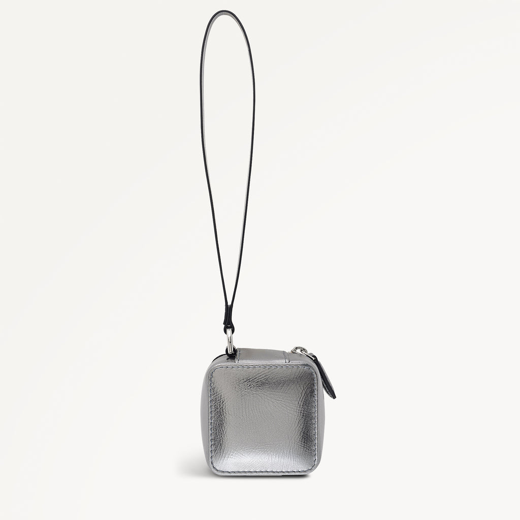 Cube Charm Leather Zip Around Bag Charm Silver - 114157