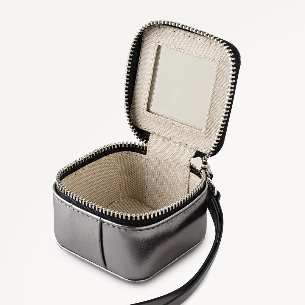 Cube Charm Leather Zip Around Bag Charm Silver - 114157