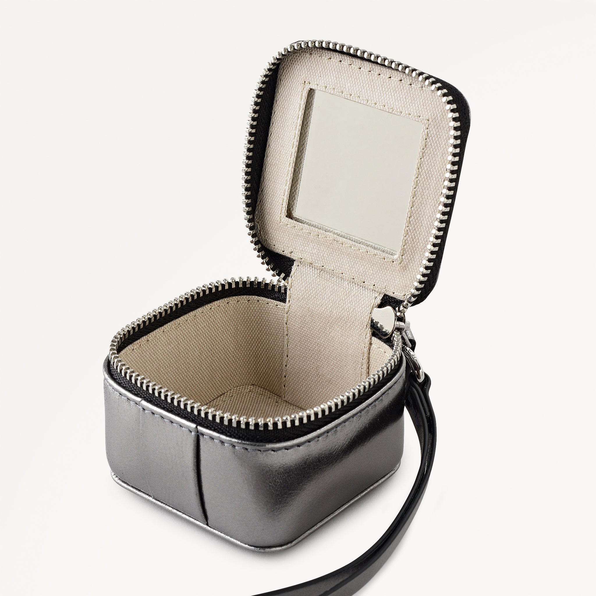 Cube Charm Leather Zip Around Bag Charm Silver - 114157