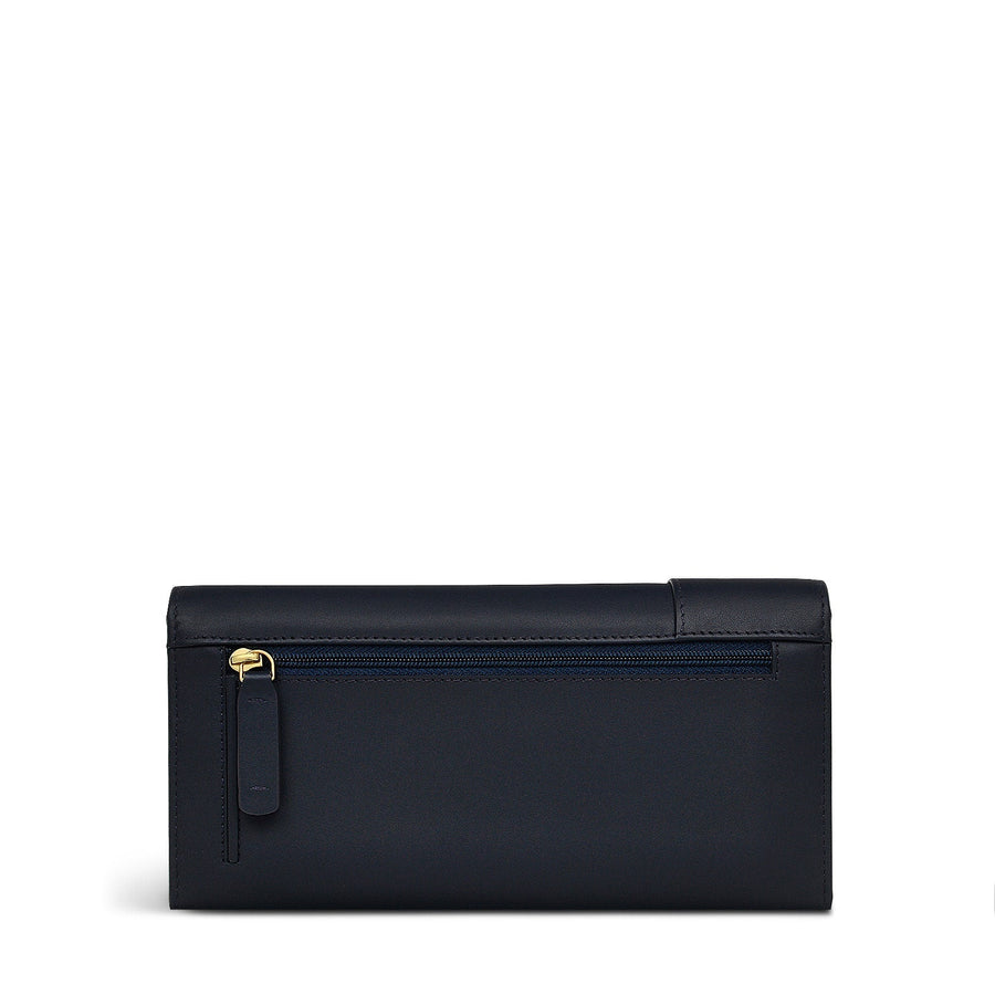 Pockets Leather Large Flapover Wallet in Ink - 11815