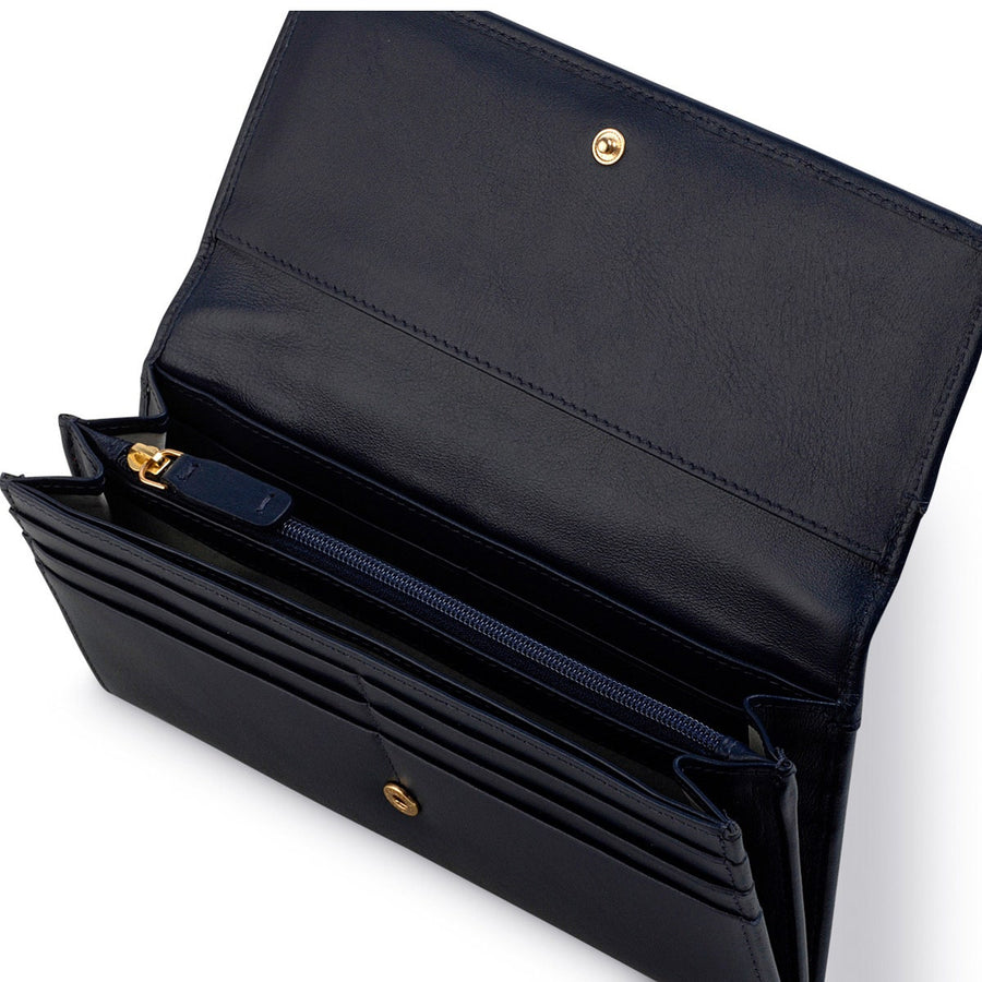 Pockets Leather Large Flapover Wallet in Ink - 11815