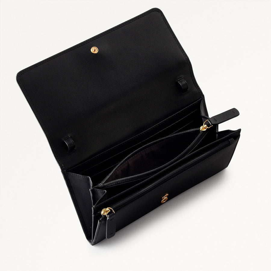 Pockets Leather Large Phone Acrossbody in Black - 16306