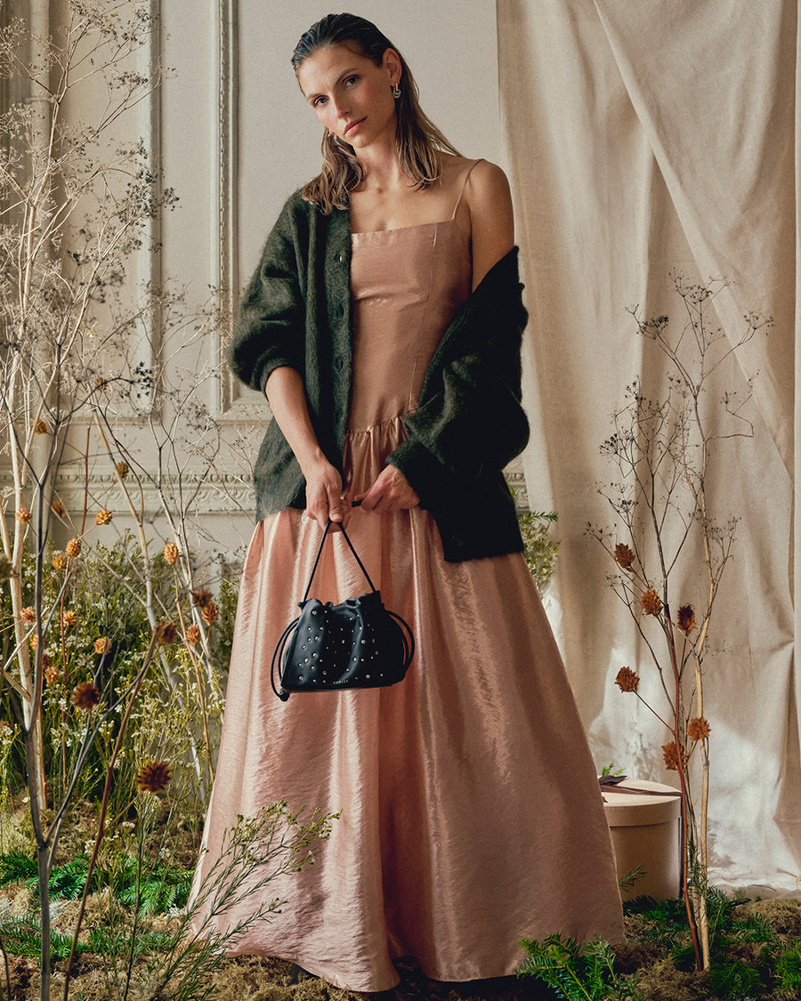 The Roxburgh - Stud Small Drawstring Shoulder Black - 113068