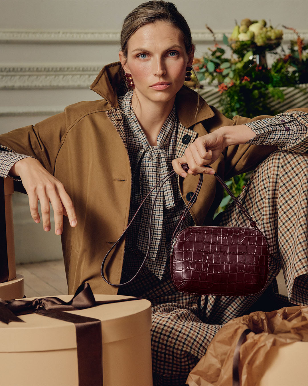 Dukes Place - Faux Croc Medium Ziptop Cross Body Dark Cherry - 113024