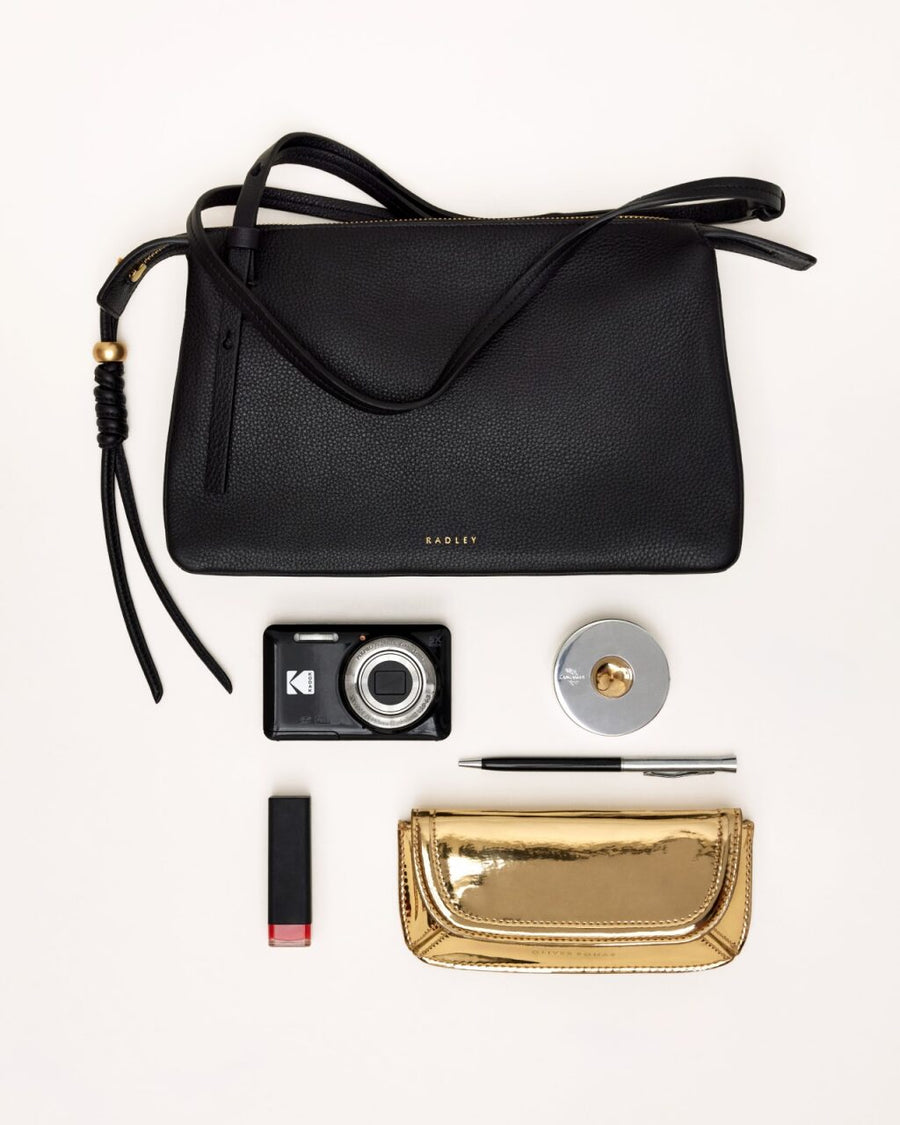 The Romilly Leather Medium Ziptop Cross Body Bag in Black - 112275