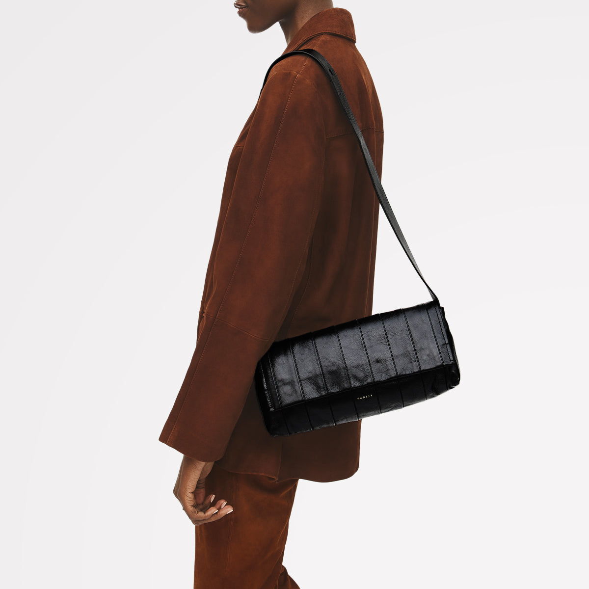 The Annabel - Stripe Medium Flapover Shoulder Black - 113072