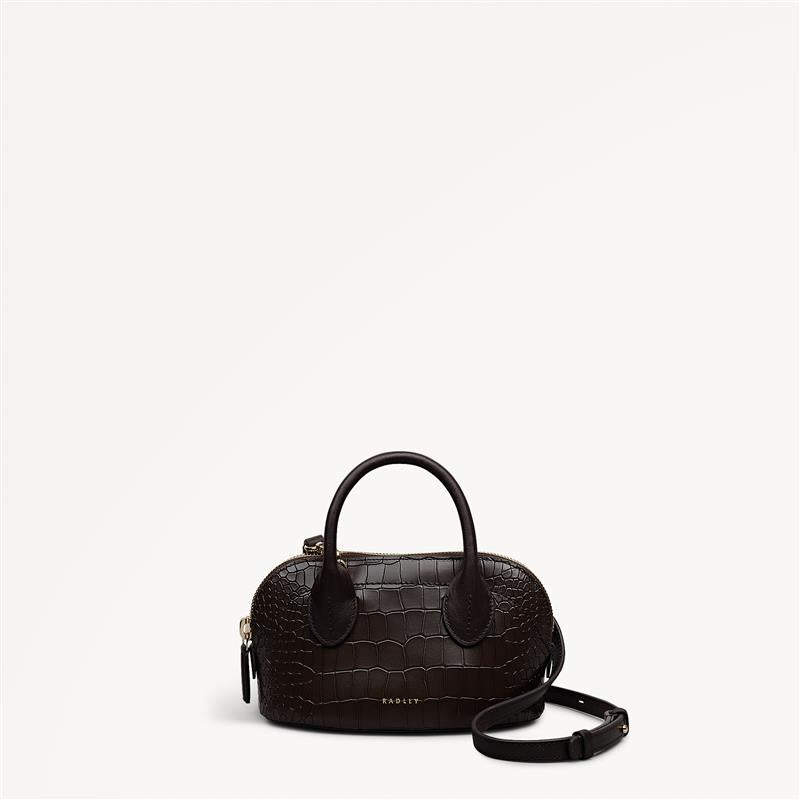 The Muriel Leather Mini Ziptop Grab Bag in Dark Oak - 112298