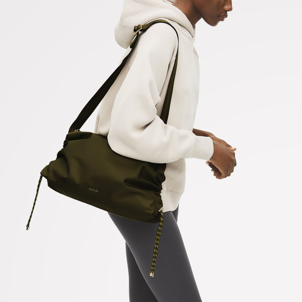 Eden Row Fabric Medium Ziptop Cross Body Bag in Khaki - 112324