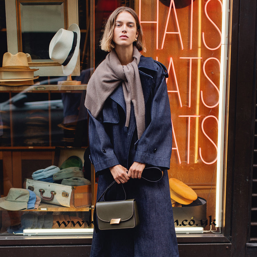 The Belsize Leather Small Flapover Shoulder Bag in Pine Needle - 112264