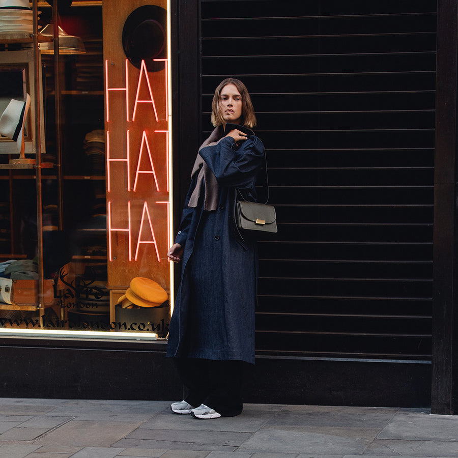 The Belsize Leather Small Flapover Shoulder Bag in Pine Needle - 112264