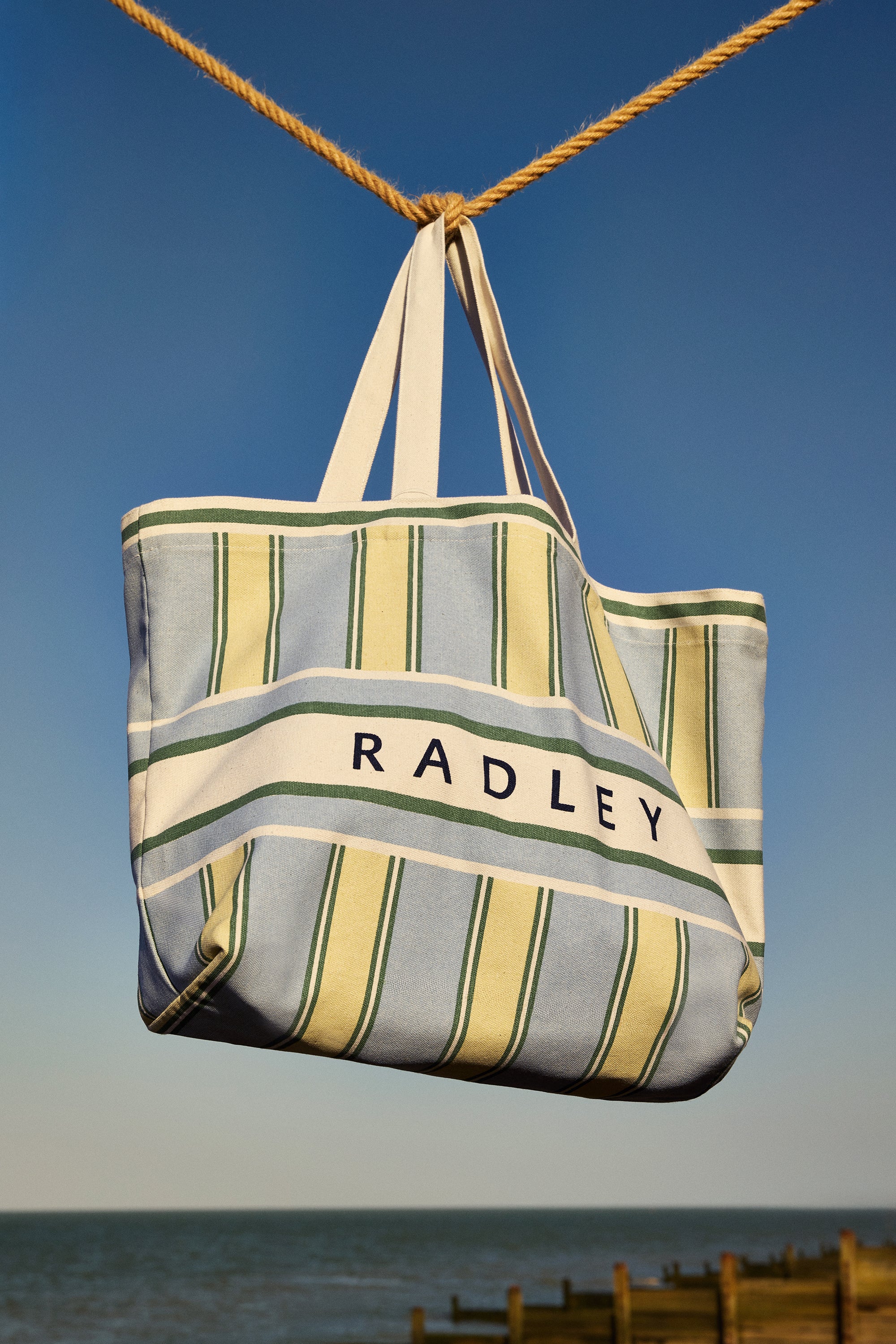 Cabana Stripe Large East West Open Top Tote Green Water - 113934