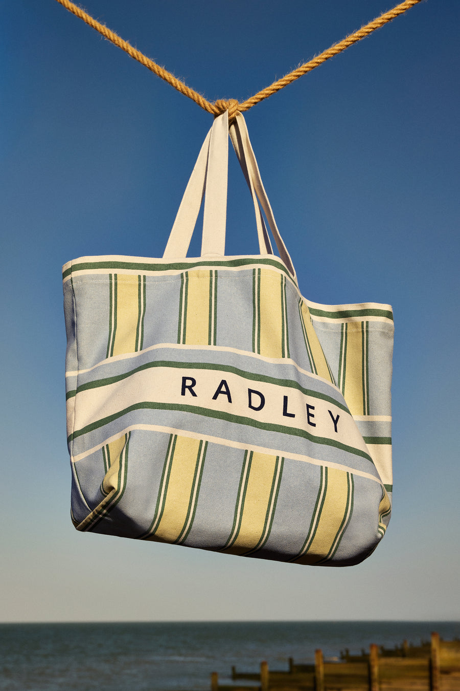 Cabana Stripe Large East West Open Top Tote Green Water - 113934