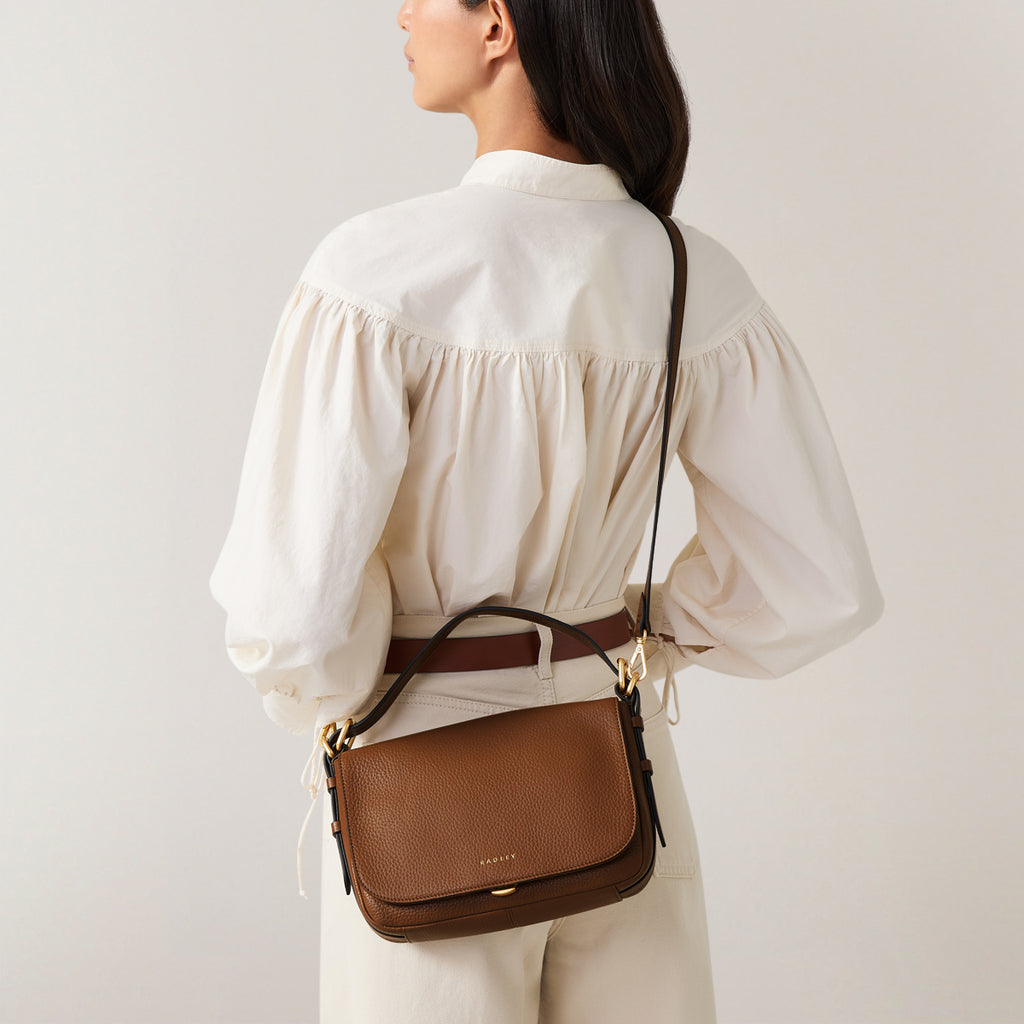 Grafton Street Leather Small Flapover Crossbody Bag in Saddle - H2002211