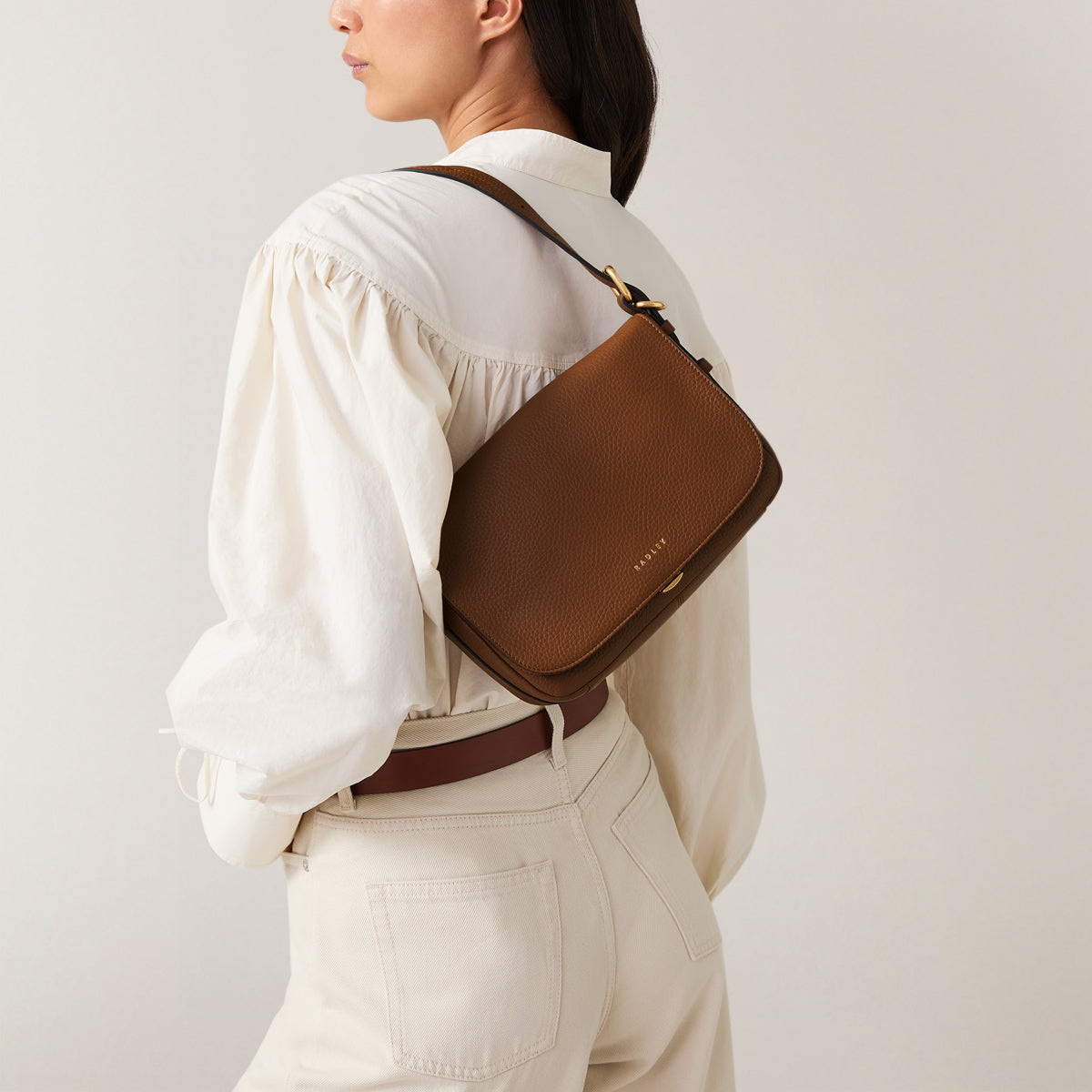 Grafton Street Leather Small Flapover Crossbody Bag in Saddle - H2002211
